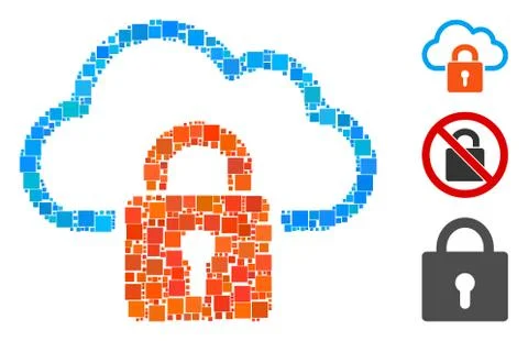 Square Cloud Locked Icon Vector Collage Stock Illustration