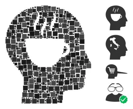 Square Coffee Thinking Icon Vector Collage イラスト素材