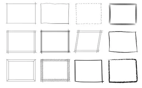 Square collection set rectangle shape hand drawn sketches white isolation Stock Illustration