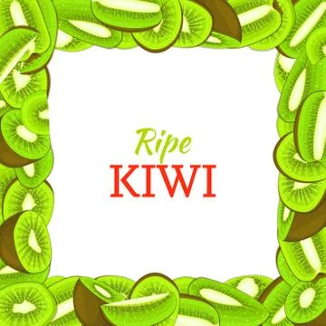 Square colored frame composed of delicious green kiwi fruit. Vector card Stock Illustration