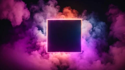 Square, colorful frame in the background of slowly moving dry ice smoke, co.. 動画素材 273953416