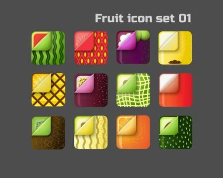 Square colorful fruit icon set Stock Illustration