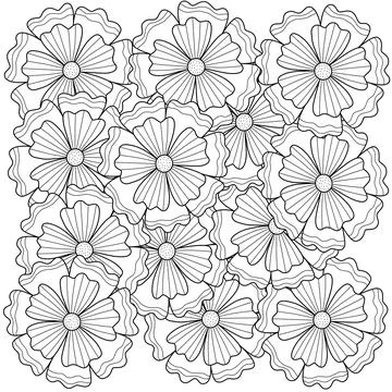 Square coloring full frame of flowers. Black and white vector illustration Illustrazione stock