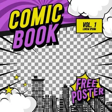 Square comic cover template front page layout graphic Stock Illustration