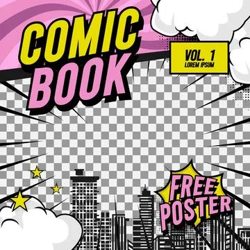 Square comic cover template front page layout design Stock Illustration