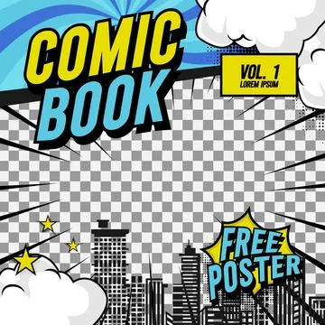 Square comic cover template front page layout promotion Stock Illustration