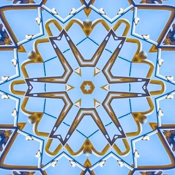 Square Complex design pattern with metal beams in star Stock Photos