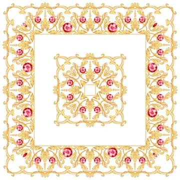 Square composition with golden scrolls and leaves Stock-Illustration