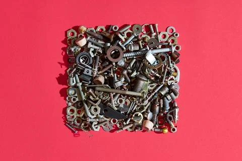 Square composition of metal hardware 库存照片