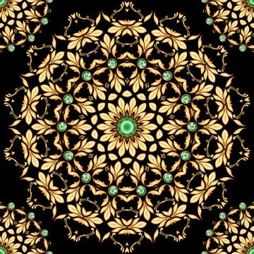 Square composition with scrolls and gems Stock Illustration