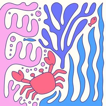 Square composition of Sea bottom with creature animals fish and plants Stock Illustration