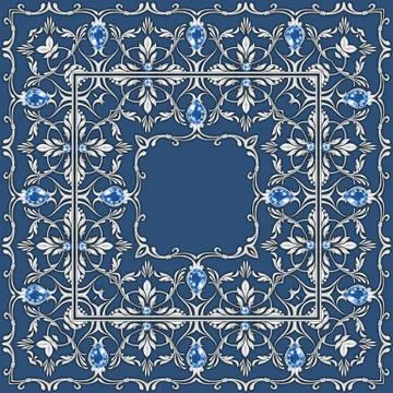 Square composition with silver scrolls and gems Stock-Illustration