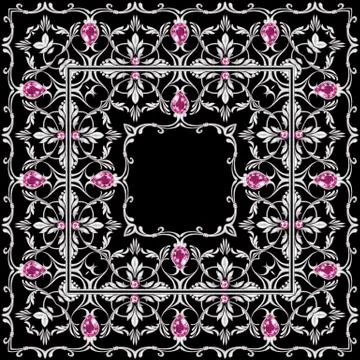 Square composition with silver scrolls and gems Stock Illustration