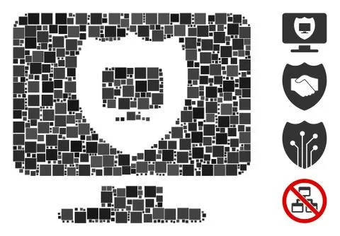 Square Computer Shield Icon Vector Collage Stock Illustration