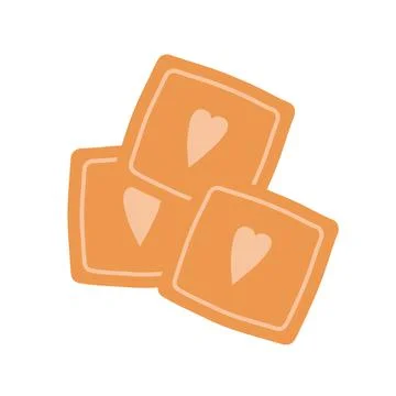 Square cookies with hearts on an isolated background. Appetizer or dessert. F Stock Illustration