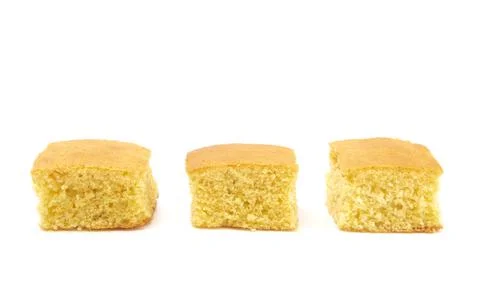 Square Cornbread Slices on a White Background Stock Photos