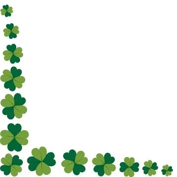 Square corner border of four leaf clover in different sizes in trendy green Stock Illustration