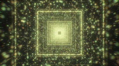 Square corridor with glowing particles. Motion. Cosmic corridor with shimmering Stock Illustration
