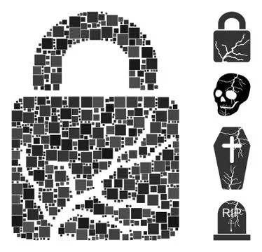 Square Corrupted Lock Icon Vector Collage Stock Illustration
