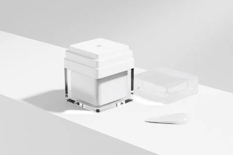 Square Cosmetic Jar mockup, Double Wall acrylic airless pump cream container Illustrazione stock