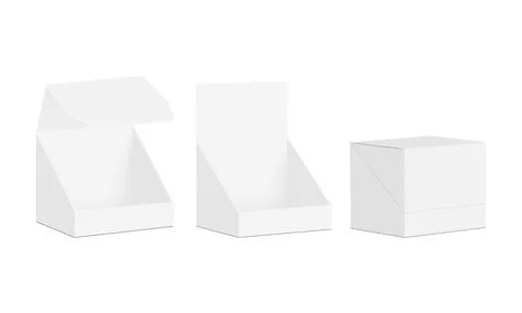 Square Counter Display Box Mockup, Opened and Closed Stock Illustration