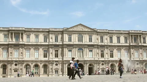 Square Courtyard of  Louvre Palace Stock Footage 45841865