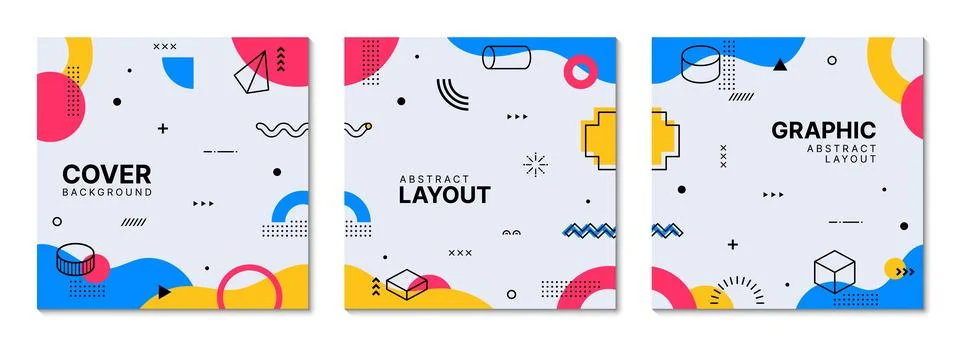 Square covers with Memphis geometric pattern Stock Illustration