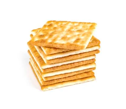 Square crackers isolated on white background. Stock Photos