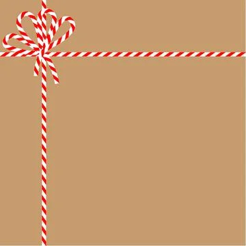 Square craft brown background with candy cane ribbon. Christmas packing str.. Illustrazione stock
