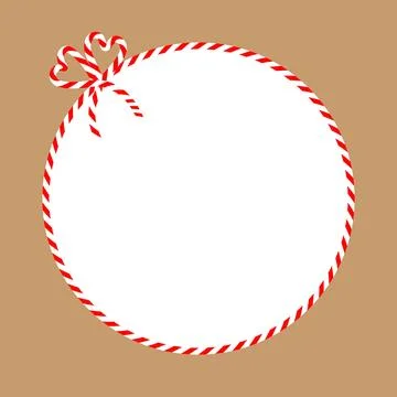 Square craft brown background with candy cane ribbon. Christmas packing str.. Stock Illustration