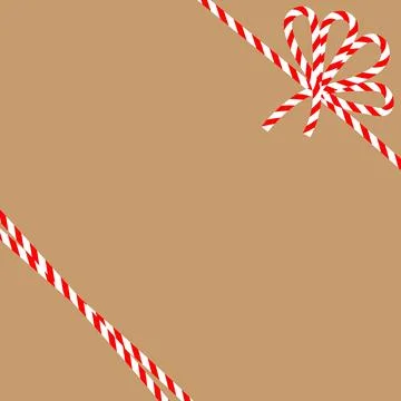 Square craft brown background with candy cane ribbon. Christmas packing str.. Stock Illustration