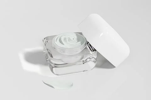 Square cream jar mockup, clear acrylic plastic face cream cosmetic container Illustrazione stock