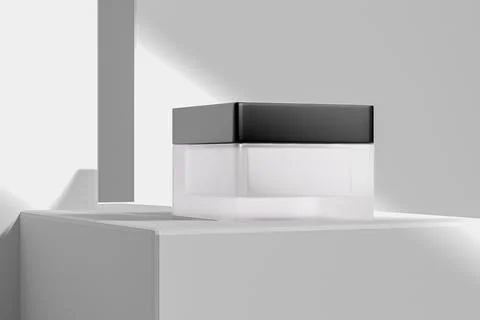 Square cream jar mockup, clear glass rectangular shape skincare packaging Stock Illustration