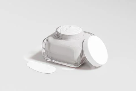 Square cream jar with white flat lid mockup, luxury glass skincare packaging Stock Illustration