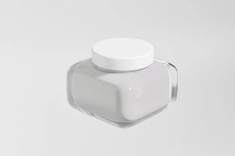 Square cream jar with white flat lid mockup, luxury glass skincare packaging Illustrazione stock