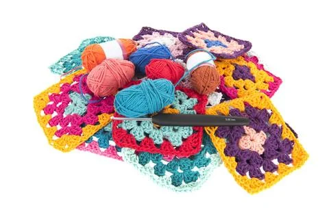 Square crocket isolated Needlework in many colors with crocket hook Copyri... Stock Photos