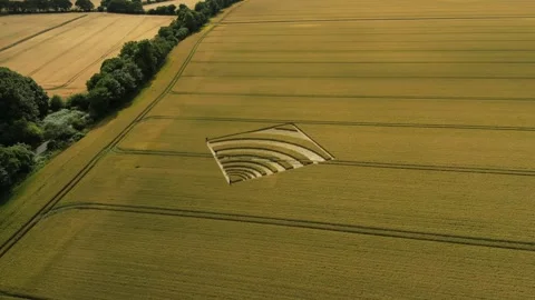 Square Crop Circle, Drone 4K, Winchester, 4th July 2023, Double 4K, UK Stock Footage 265386395