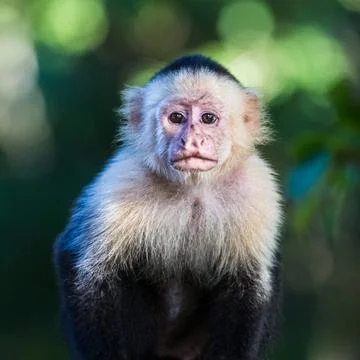 Square cropped white faced capuchin portrait Stock Photos