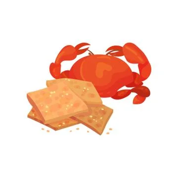 Square croutons with crab. Vector illustration on white background. Stock Illustration