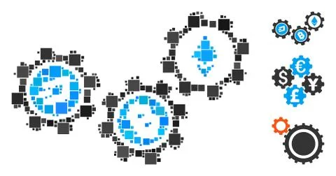 Square Cryptocurrency Conversion Gears Icon Vector Collage Stock Illustration