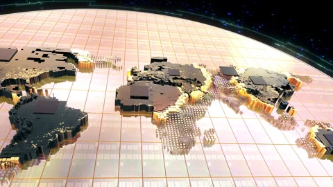 Square crystals are grown on a wafer to form a world map Stock Footage 339256802