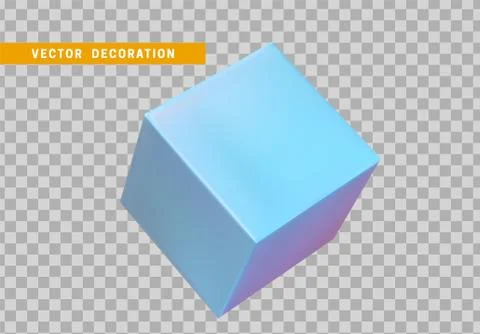 Square cube of blue color. 3d object isolated with transparent background. Ve Stock Illustration