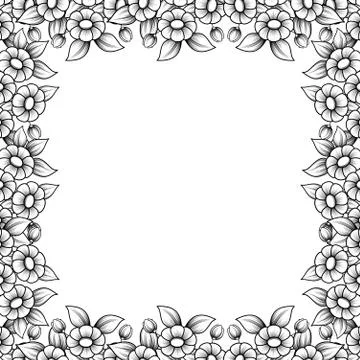 Square daisy outline frame Stock Illustration