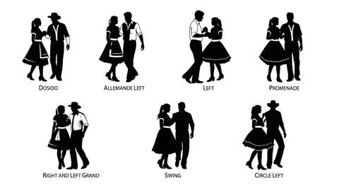 Square Dancing Couple Formation Silhouettes Stock Illustration