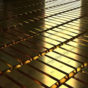 Square Darkened Rows of Gold Bars - 3d illustration Stock Illustration