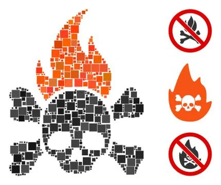 Square Death Fire Icon Vector Collage Stock Illustration