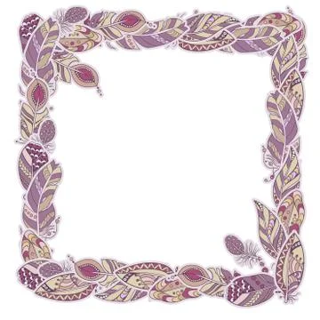 Square decor element in a shape of a frame in vector graphic with feathers in Stock Illustration