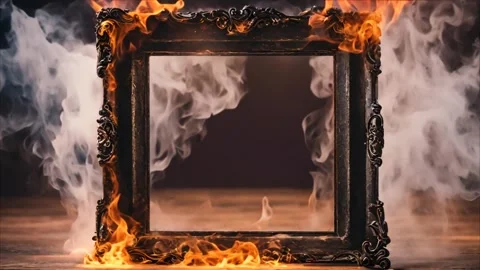 A square decorated frame on the sides of a fire flame in the background wit.. Stock Footage 273954735