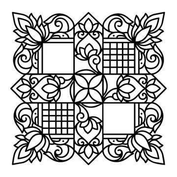 Square decorative mandala pattern with floral motifs for coloring book and .. Stock Illustration