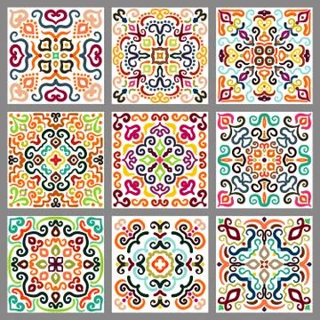 Square Decorative Tiles Set Illustrazione stock